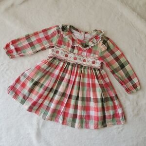 Bonnie Baby Autumn Plaid Embroidered Dress